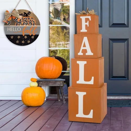 Vista 4 de OLMIXA Letrero de madera con texto en inglés "Hello Fall", gancho