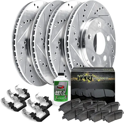 Vista 9 de Hart Brakes Kit de frenos y rotores traseros delanteros Pastillas de freno delanteras y traseras Rotores y pastillas de freno Pastillas