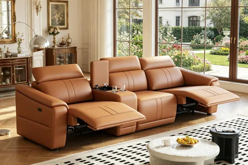 Vista 15 de Sofá reclinable eléctrico de dos plazas, sofá modular reclinable con reposacabezas ajustable y reclinable eléctrico, cuero transpirable con consola