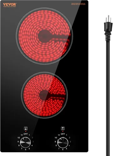 Vista 14 de VEVOR Placa de cocina eléctrica de cerámica, estufa eléctrica integrada, con panel de vidrio, control de perilla, 11 niveles de calor, para diversos