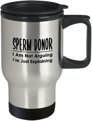 Vista 2 de Mens Funny Sperm Donor Travel Mug Insulated Coffee Tumbler - Fertility Joke Designs - Gifts for Sperm Bank Donation Bio Daddy Couples Pregnancy Cute