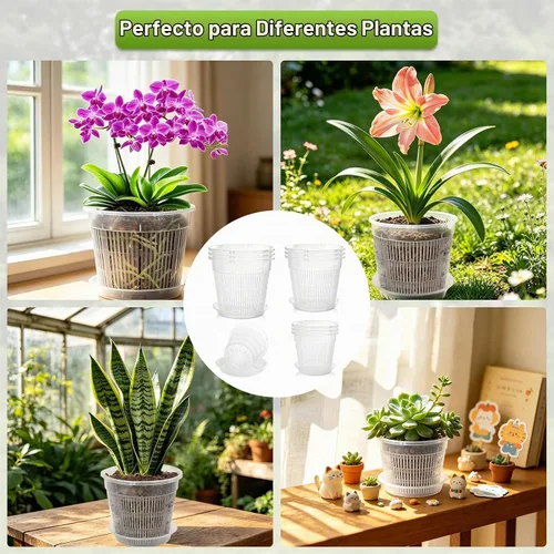 Vista 7 de Macetas transparentes para orquídeas con agujeros de drenaje, paquete de 12