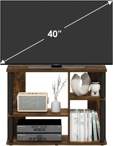 Vista 4 de Furinno Classic - Soporte con postes de plástico para televisores de hasta 40 pulgadas, color pino ámbar/negro