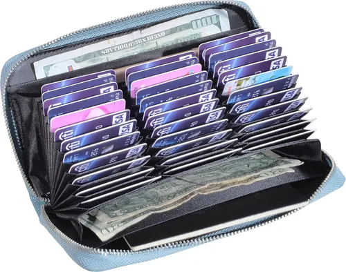 Vista 8 de Easyoulife Tarjetero de cuero genuino para mujer con 36 ranuras de seguridad RFID, L