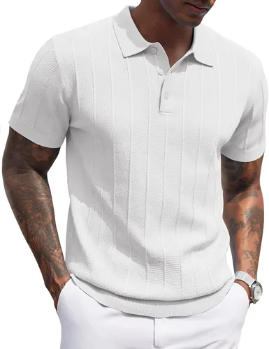 Vista 125 de COOFANDY Camisas polo de punto para hombre de manga corta con textura acanalada Camisas de golf casuales y ligeras con cuello Camiseta de polo