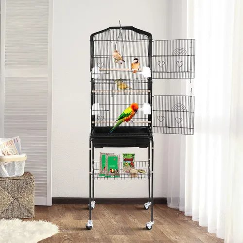 Vista 7 de Nova Microdermabrasion Jaula mediana para pájaros de 63 pulgadas con soporte de hierro forjado enrollable desmontable para cacatúas, conuros