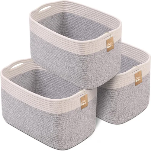 Vista 11 de CHAT BLANC Cestas de cuerda de algodón para organizar Cestas de almacenamiento para estantes Cesta de cuerda para almacenamiento, cestas