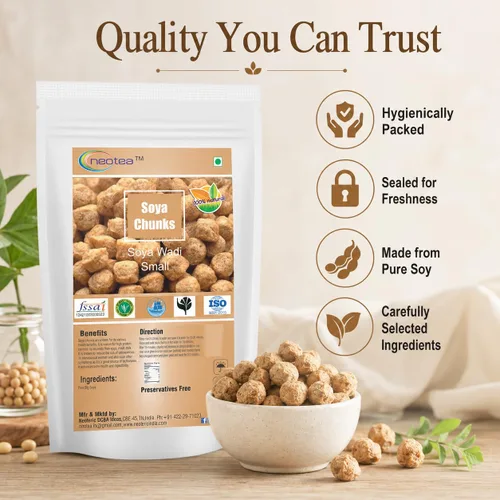 Vista 5 de Neotea Trozos de Soja Wadi Pequeño Soja Alta Proteína y Pura Vegetariana Soja Wadi 17.64 oz