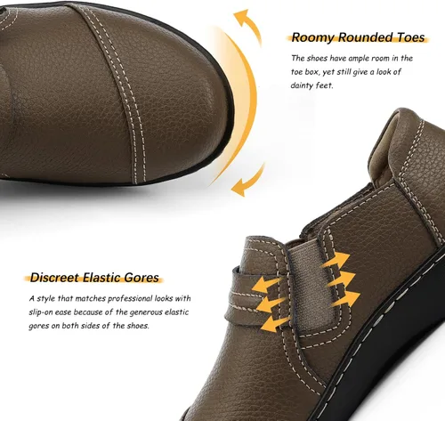 Vista 4 de LAZYPOP Mocasines de cuero clásicos y cómodos para mujer, bonitos zapatos de vestir informales, ligeros, para caminar, zapatos planos