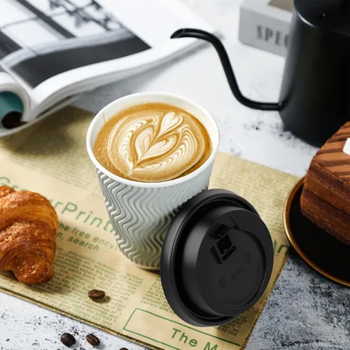 Vista 4 de MUCHII Tazas de café desechables de 12 onzas, 100 unidades, tazas con aislamiento ondulado para llevar con tapas y popotes para té, chocolate