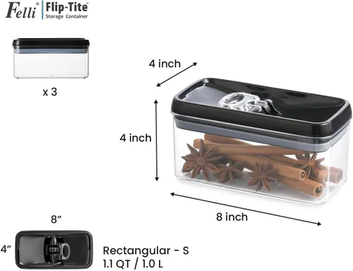 Vista 3 de Felli Flip Tite Contenedor de almacenamiento de alimentos con tapa de 4 pulgadas, rectángulo, anillo hermético con cierre abatible, juego