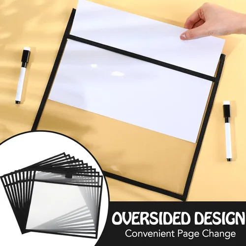 Vista 6 de Teling 150 bolsillos de borrado en seco reutilizables a granel para boletos de trabajo, protector de manga de plástico transparente, funda