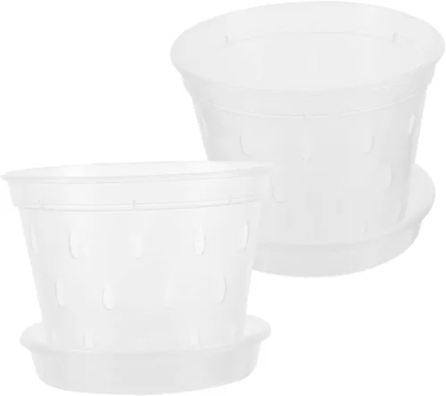 Vista 7 de 2 juegos de macetas decorativas, suministros de jardín, macetas de plástico para orquídeas de jardín, macetas de vivero, macetas de plástico