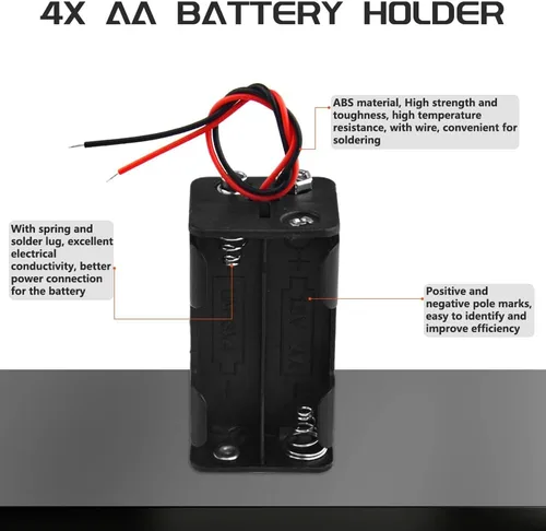 Vista 2 de WMYCONGCONG Paquete de 5 4 soportes de batería AA de 1.5 V con clip de batería con cable tipo I Conector a presión estándar (4AA) para tiras LED