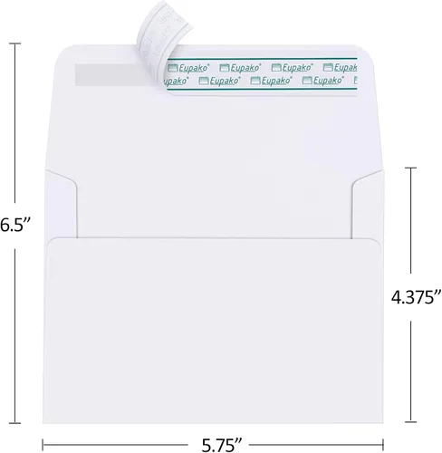 Vista 2 de Eupako Sobres de papel blanco A2, paquete de 250 sobres de invitación de 4.375 x 5.75 pulgadas, autosellados para RSVP, boda, notas