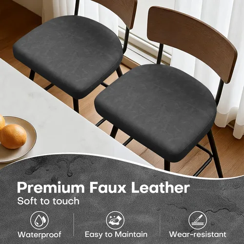 Vista 7 de Juego de 2 taburetes de bar giratorios de 26 pulgadas de altura de mostrador con respaldo de madera, taburetes de bar tapizados de piel sintética