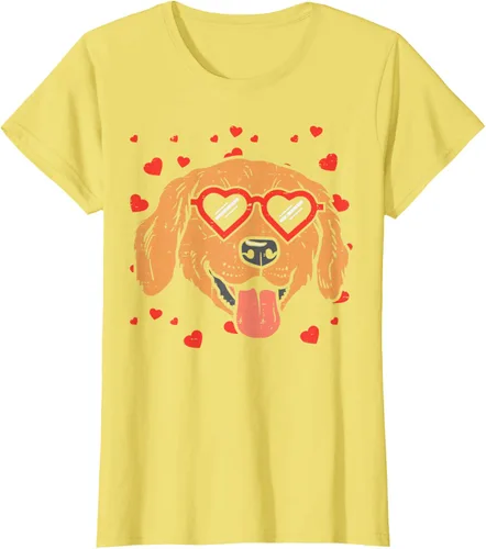 Vista 79 de Golden Retriever cara corazón gafas día de San Valentín perro regalo camiseta Negro