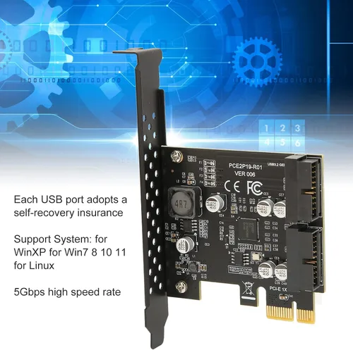 Vista 3 de Zunate Tarjeta PCIe a USB 3.2 GEN1, tarjeta de expansión frontal GEN1 USB3.2 de 5 Gbps, tarjeta de expansión PCI Express, tarjeta vertical