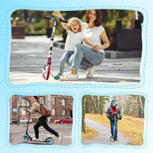 Vista 7 de Scooter para niños a partir de 8 años, adolescentes y adultos, scooter ligero con correa de transporte de altura ajustable equipado con freno