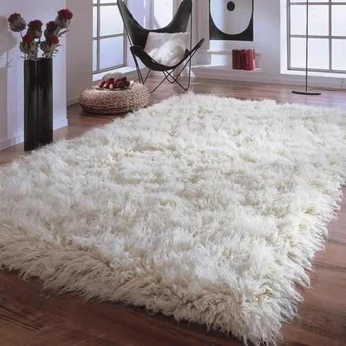 Vista 2 de Elegante alfombra Flokati ultra afelpada de 3 x 5 pies. Largo pelo de lana orgánica de 4 pulgadas. Alfombra gruesa de lana natural. (3' x 5')