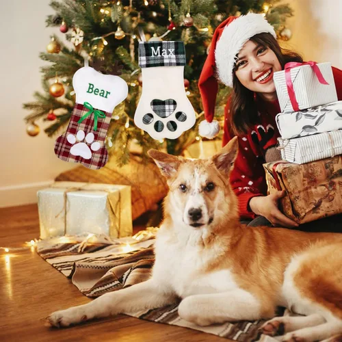 Vista 6 de Calcetines personalizados para mascotas Ulico, calcetines de Navidad personalizados para perros y gatos, calcetines de Navidad grandes bordados