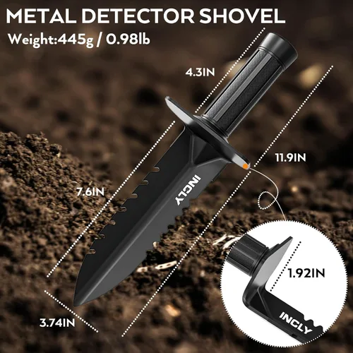 Vista 4 de INCLY - Pala detector de metales, herramienta de excavación de doble borde Con funda para cinturón, pala de detección de metales para detección