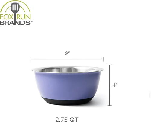Vista 7 de Fox Run Tazón mezclador de acero inoxidable, morado, 2.75 cuartos de galón Non-Skid Base For Easy Mixing Cute Purple Design Small Double Wall
