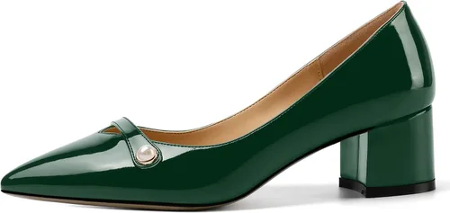Vista 2 de ROSERWISH Vestido de fiesta para mujer, zapatos de tacón bajo grueso y puntiagudo, de 2 pulgadas