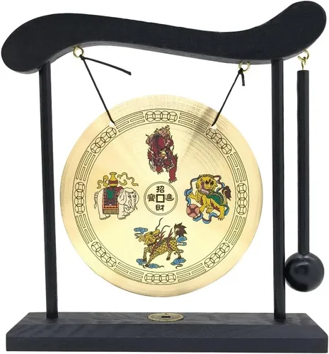 Vista 8 de Gong de escritorio de latón de arte zen de Hooshing, feng shui con soporte, decoración asiática para oficina en casa, signos del zodíaco chino