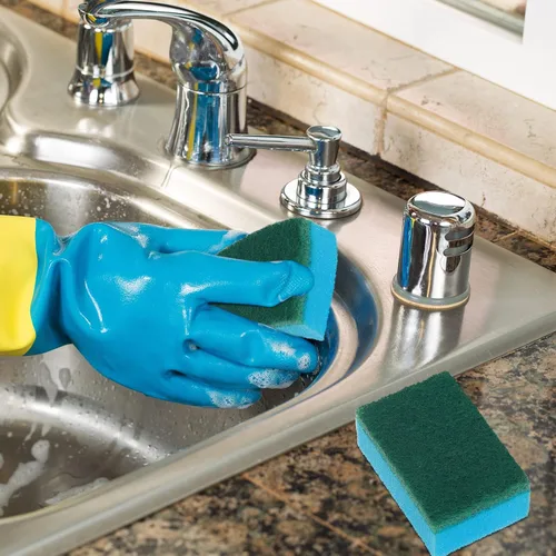 Vista 5 de Esponja para platos de cocina, esponja de limpieza multicolor, almohadilla de fregado de doble cara, no raya, esponja absorbente para lavar platos
