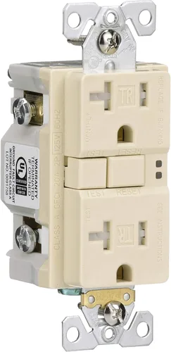 Vista 6 de Eaton GFCI - Receptáculo dúplex resistente a manipulaciones 20A -125V con placa de pared de tamaño estándar, color marfil