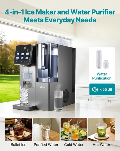 Vista 2 de VEVOR Dispensador de filtro de agua para máquina de hielo, máquina de hacer hielo de encimera 4 en 1 con temperatura ambiente, agua fría y caliente