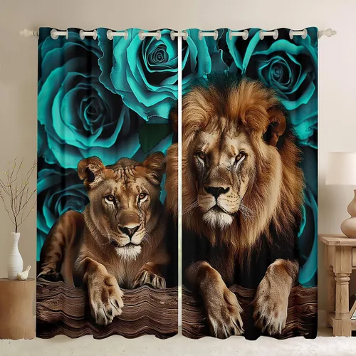 Vista 21 de Erosebridal Cortinas de Rosas Rojas 3D Tratamientos para Ventanas de Guepardo, Paneles de Cortinas con Estampado de Gato Leopardo para Sala