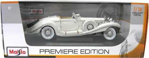 Vista 2 de Maisto Premier Edition 1:18 Serie PE 1936 Mercedes 500K Blanco 200-089