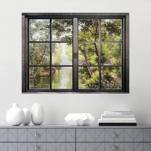 Vista 42 de SIGNWIN Adhesivo de pared removible/mural de pared para ventana, vegetación exuberante y árboles iluminados por el sol, fotografía, realismo