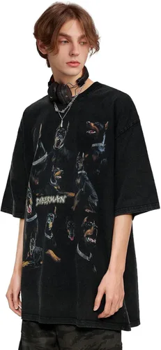 Vista 3 de Aelfric Eden Camisetas gráficas Doberman Washed Camiseta VintageLoose Harajuku Summer Tops