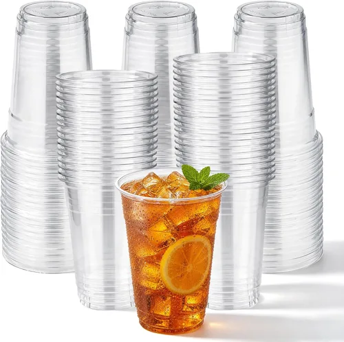 Vista 15 de Juego de 50 vasos de plástico transparente de 10 onzas con tapas