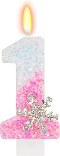 Vista 8 de Velas de cumpleaños con temática de nieve, suministros de fiesta de cumpleaños de invierno, decoración de pastel número 0 de 2.76 pulgadas (número 0)