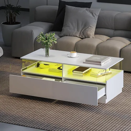 Vista 11 de HedoAjim Mesas de centro cuadradas con almacenamiento, mesa de centro moderna para sala de estar, mesas de centro redondas negras y 2 cajones Negro