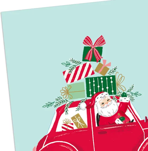Vista 4 de Hallmark - Tarjetas de Navidad (6 tarjetas con sobres) Papá Noel conduciendo un auto rojo