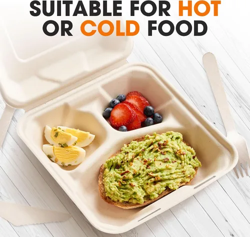 Vista 5 de Cheer Collection 8x8 Compostable Takeout Containers (50 pack) - Eco Friendly Microwavable Clamshell Containers Biodegradable Food Containers for