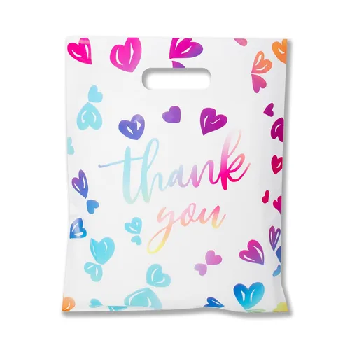 Vista 10 de WAKAKO Bolsas de agradecimiento pequeñas para negocios, bolsas de regalo de plástico de 2.36 mil para fiestas, boutique, paquete de 50