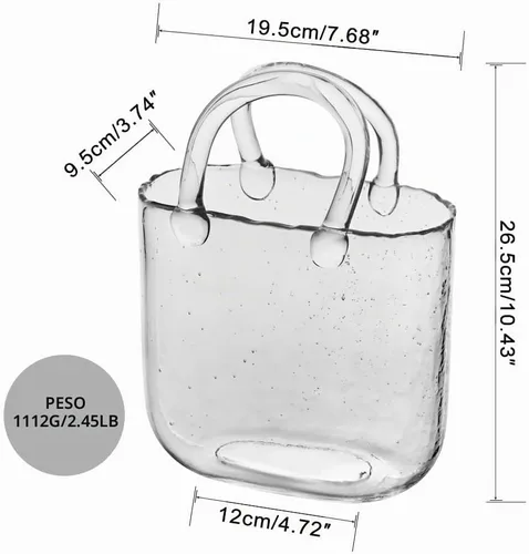 Vista 3 de 1 pieza de jarrón de bolsa de vidrio transparente para flores - Jarrón de bolso de vidrio hecho a mano, ideal para centros de mesa - Elegante