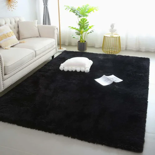 Vista 53 de KICHOWUA - Tapete grueso y esponjoso de 3 x 5 pies, color negro, ultrasuave, lavable, antideslizante, acogedor y peludo, para sala, dormitorio