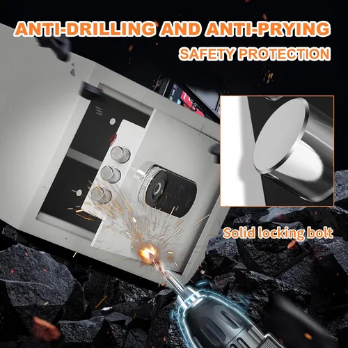 Vista 5 de Caja de seguridad para el hogar Caja de seguridad de lujo para joyas con bloqueo por huella dactilar y teclado, estante removible, de alta seguridad