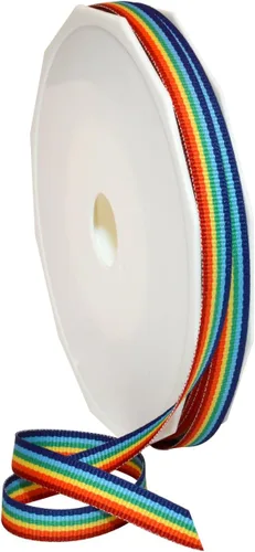 Vista 4 de Morex Ribbon Cinta decorativa a rayas de grogrén de poliéster, arco iris, 5/8 pulgadas