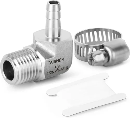 Vista 103 de TAISHER 1 PIEZA Accesorio de Manguera Codo de Acero Inoxidable 304 de 90 Grados - Púa de 1" x Púa de 1" para Combustible/Aire/Líquido/Gas con 2