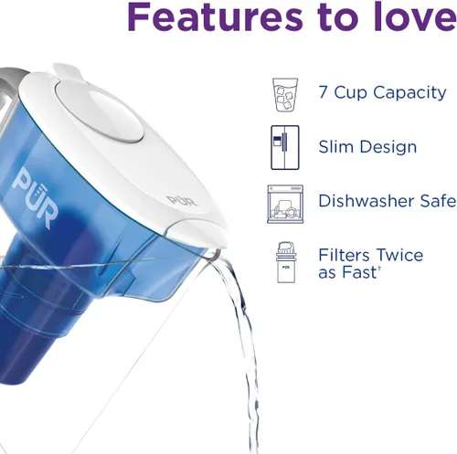 Vista 7 de PUR Paquete de jarra de filtro de agua de 7 tazas con 4 filtros de repuesto, pequeña capacidad para 7 tazas, filtración potente 2 en 1, filtración