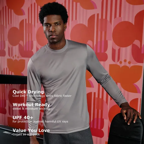 Vista 6 de Hanes Sport Camiseta de manga larga para hombres, paquete de camisetas de rendimiento Cool DRI de secado rápido, camiseta de rendimiento, paquete