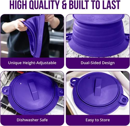 Vista 23 de L.I.Q - Protector de salpicaduras de silicona, se adapta a macetas de 8 y 10 pulgadas (20 y 9.8 in), apto para microondas y duradero, incluye tapa